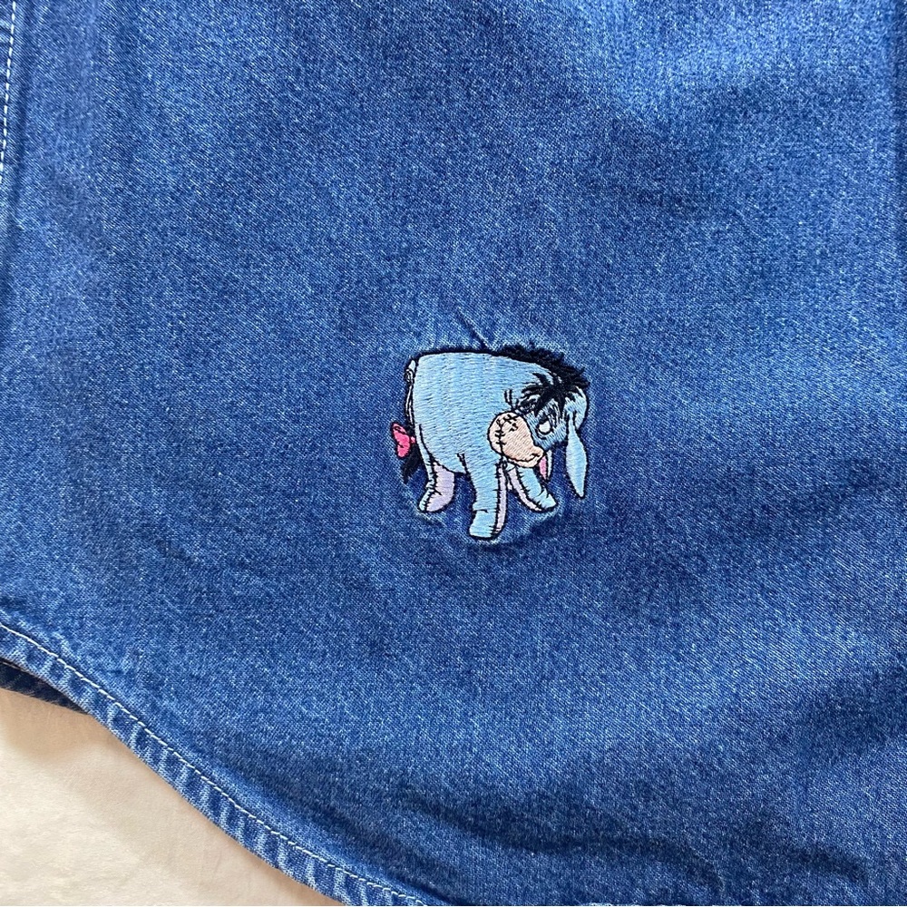 Disney Button Down Denim Shirt Top Embroidered Winnie Pooh Kanga Roo Casual - Picture 3 of 11